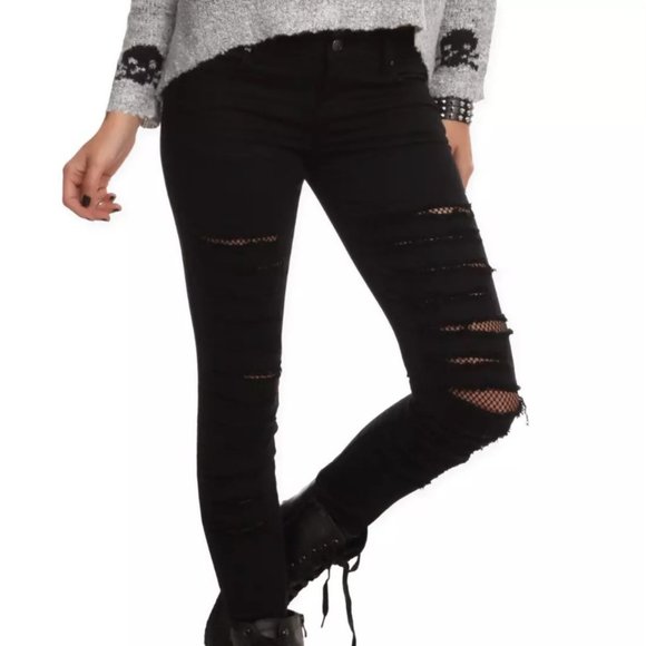 Royal Bones by Tripp Black Fishnet Skinny Jeans - Picture 2 of 9